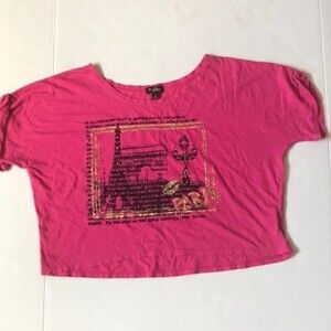 Guess boxy crop top Paris scene pink and black  small